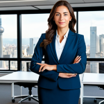 **

"A fully clothed woman wearing a modest, professional business suit, standing confidently in a modern office with a large window overlooking a cityscape during the day, appropriate attire, safe for work, perfect anatomy, correct proportions, well-formed hands, proper finger count, natural body proportions, professional, family-friendly, high-quality rendering."

**